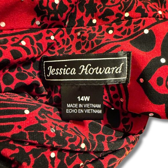 Jessica Howard Red Black Metallic Dot Jacket – Size 14W | Holiday Party Sparkle - Picture 5 of 6
